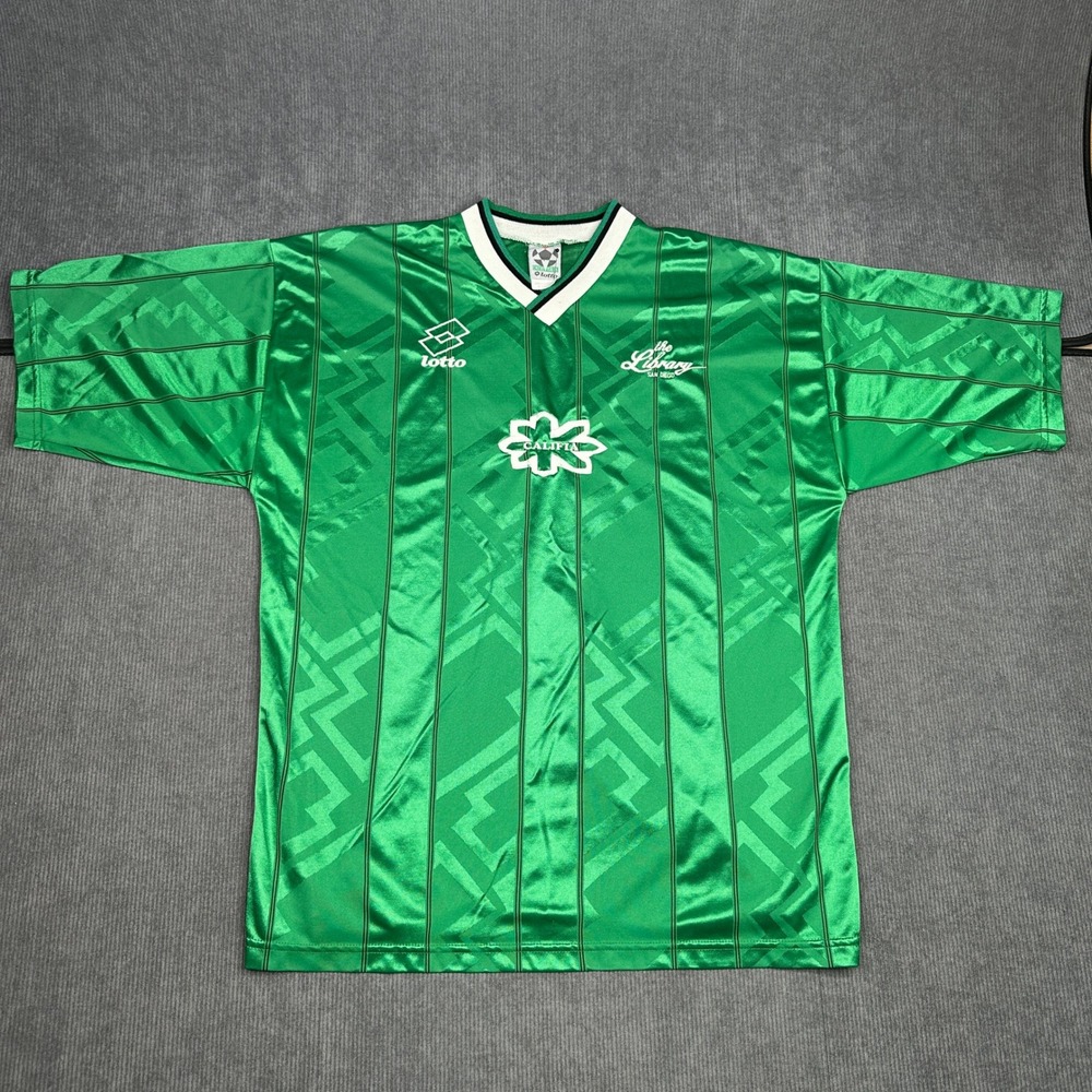 Vintage Lotto Green Soccer Jersey Geometric Striped Shirt XL #11 Califia SD